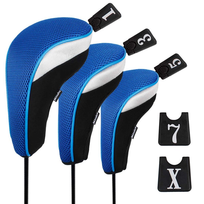 Andux 6pcs/Set Golf Club Head Covers Woods Driver Fairway Hybrid Set (3 Hybrids + 3 Woods) Black/Blue - Image 5